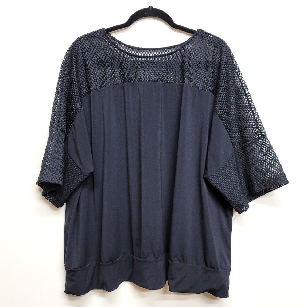 Woman Within Black Short Dolan Sleeve Mesh Yoke Top 26/28